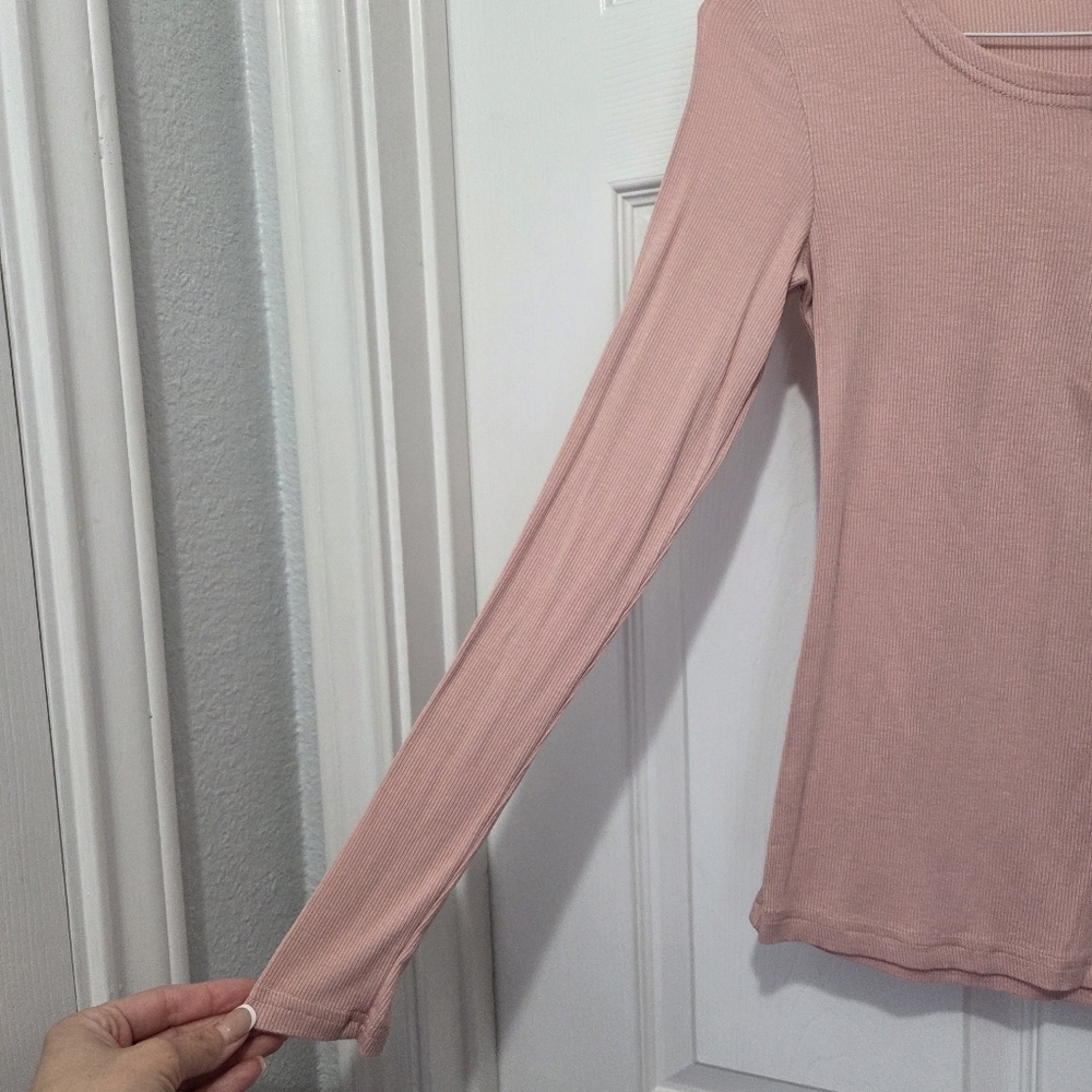 Shein Ribbed Knit Long Sleeve Dusty Pink Slim Fit V Neck Henley Top Size XS - Picture 6 of 12